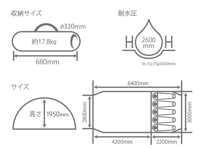 カマボコテント2 ブラック サイズ